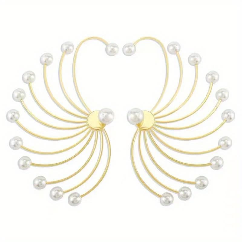 Pearl Fan Shaped Earrings – Geometric Gold-Plated Earrings for Women