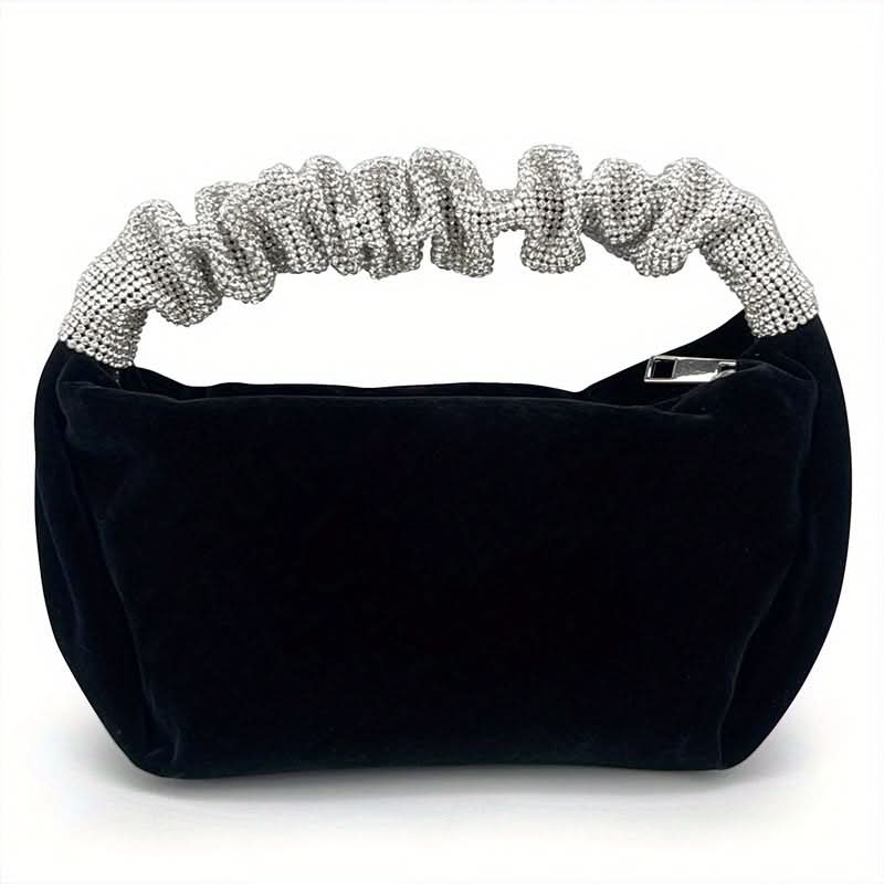 Black Velvet Evening Clutch with Rhinestone Handle