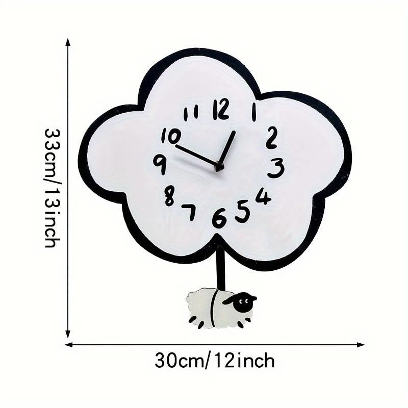 Cartoon Sheep Silent Wall Clock - Whimsical Cloud-Shaped