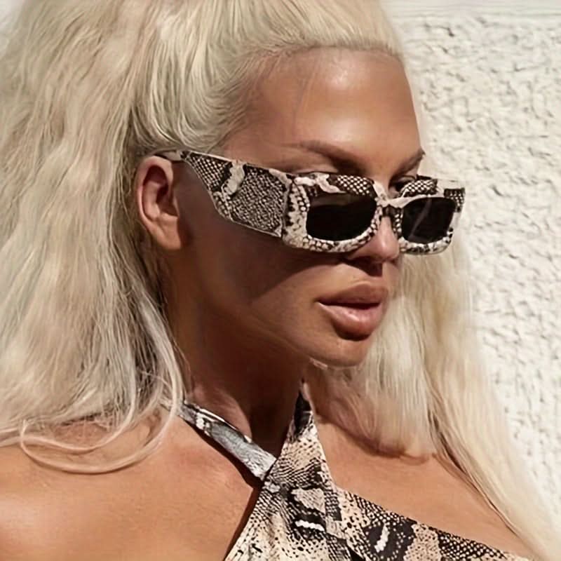 Vintage Snake Print Square Sunglasses for Women