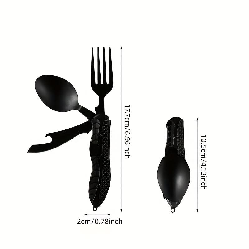 4-in-1 Stainless Steel Camping Utensils Set – Fork, Spoon, Knife, Bottle Opener