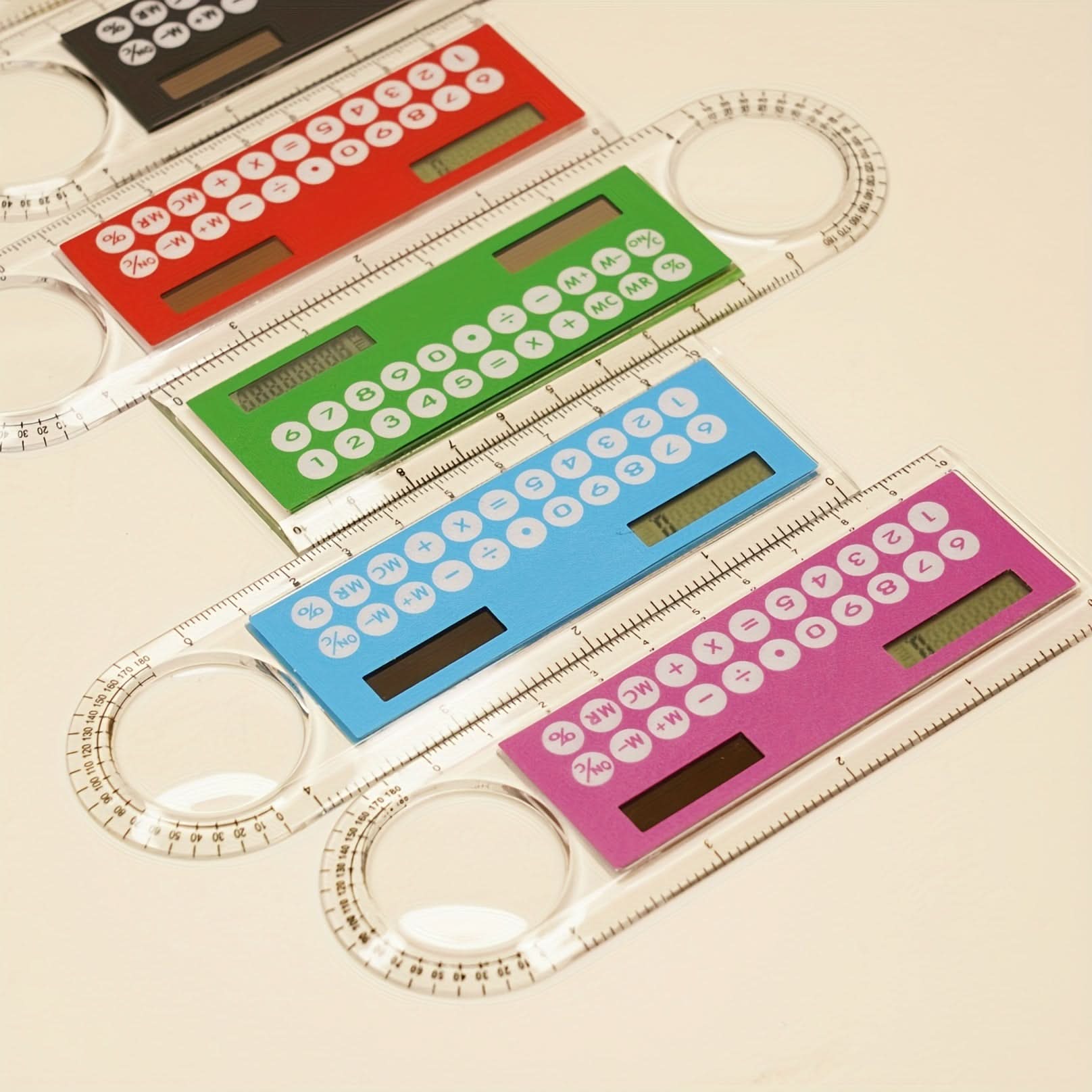Mini 4-In-1 Solar-Powered Calculator with Ruler - LED Display