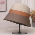 Women’s Foldable Straw Bucket Hat – Tricolor Summer Beach Hat, Sun Protection