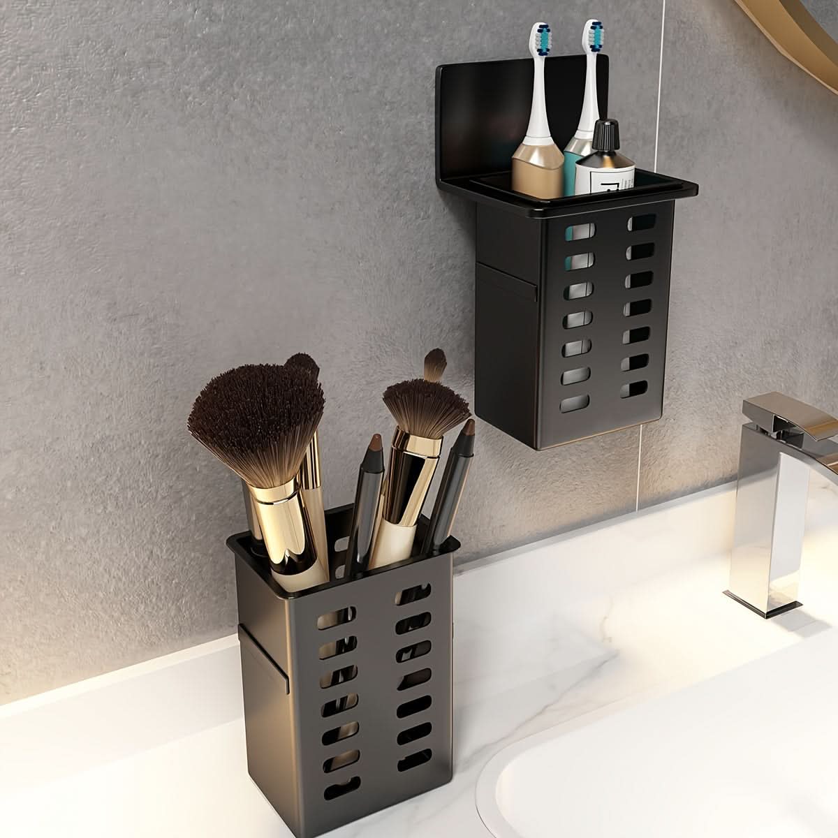 Wall-Mounted Toothbrush & Essentials Storage Rack