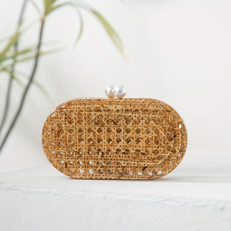 Pearl Rattan Clutch – Handwoven, Perfect for Weddings & Events
