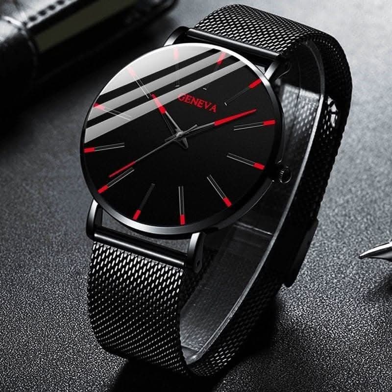 Minimalist Men's Fashion Ultra Thin Watch with Stainless Steel Mesh Belt