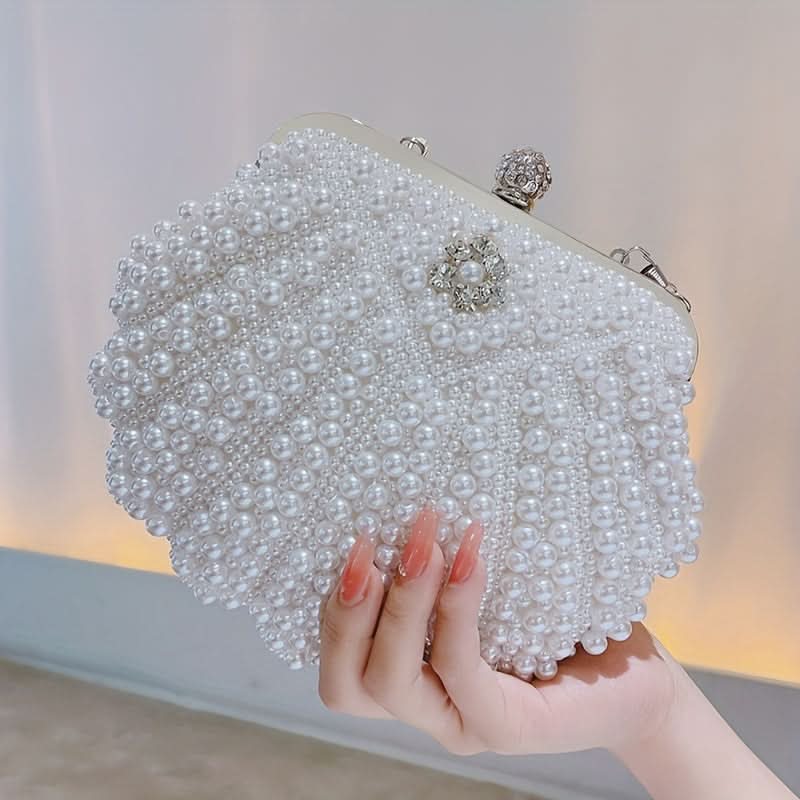 Elegant Floral Handle Wedding Clutch, Metal Chain