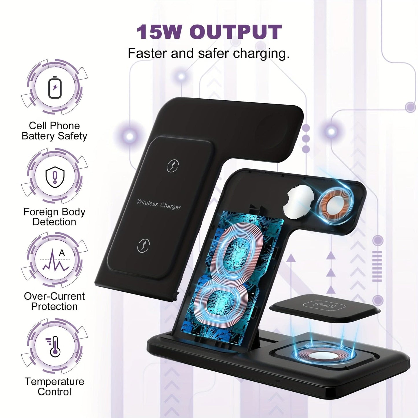 3-in-1 Foldable Wireless Charging Station – Fast Charging for iPhone, iWatch, and AirPods