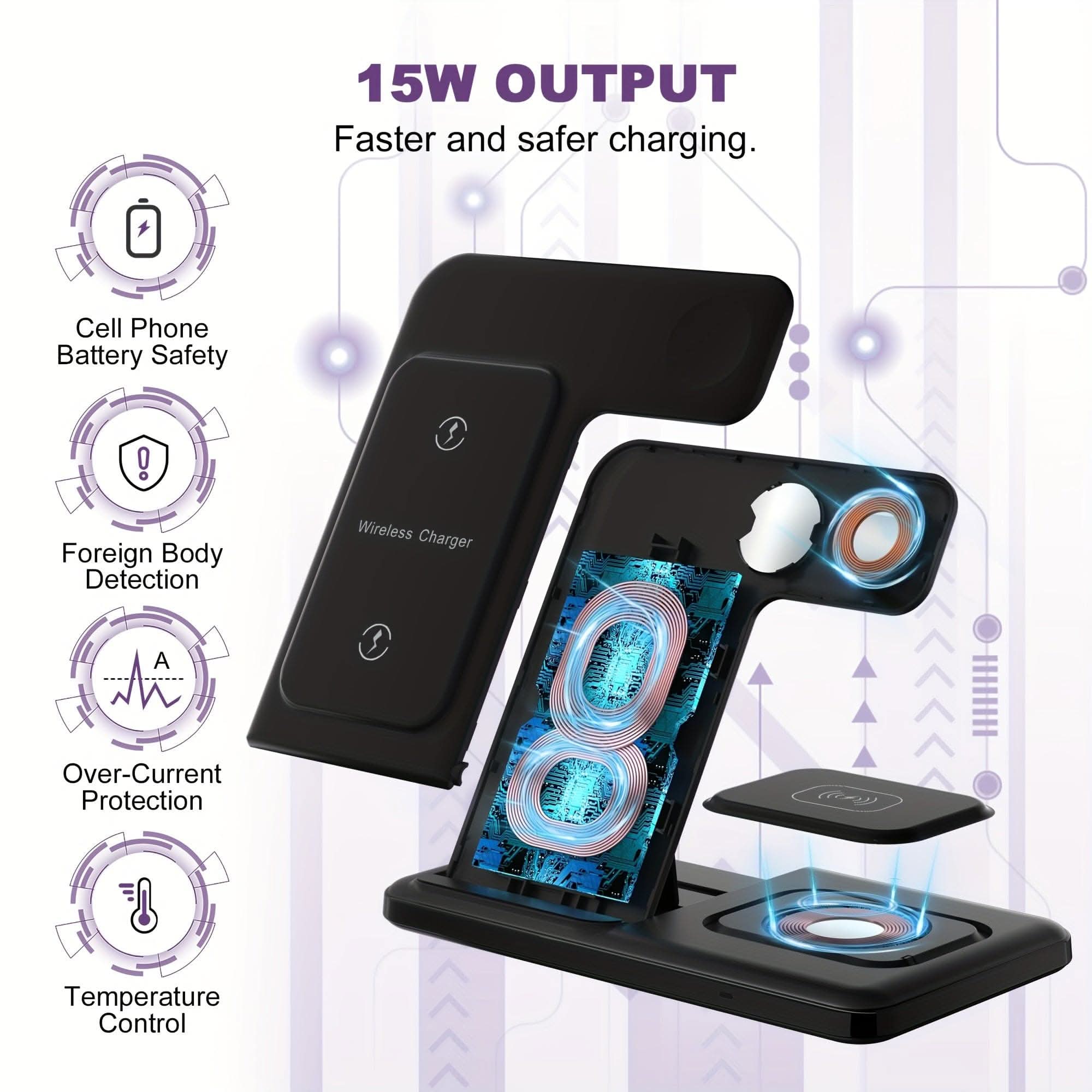 3-in-1 Foldable Wireless Charging Station – Fast Charging for iPhone, iWatch, and AirPods