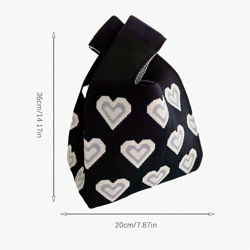 Stylish Black & White Heart Knitted Hobo Bag