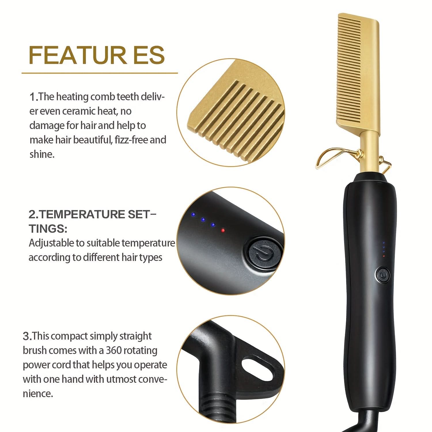 Ceramic Hot Comb Hair Straightener – for Natural Hair & Beards