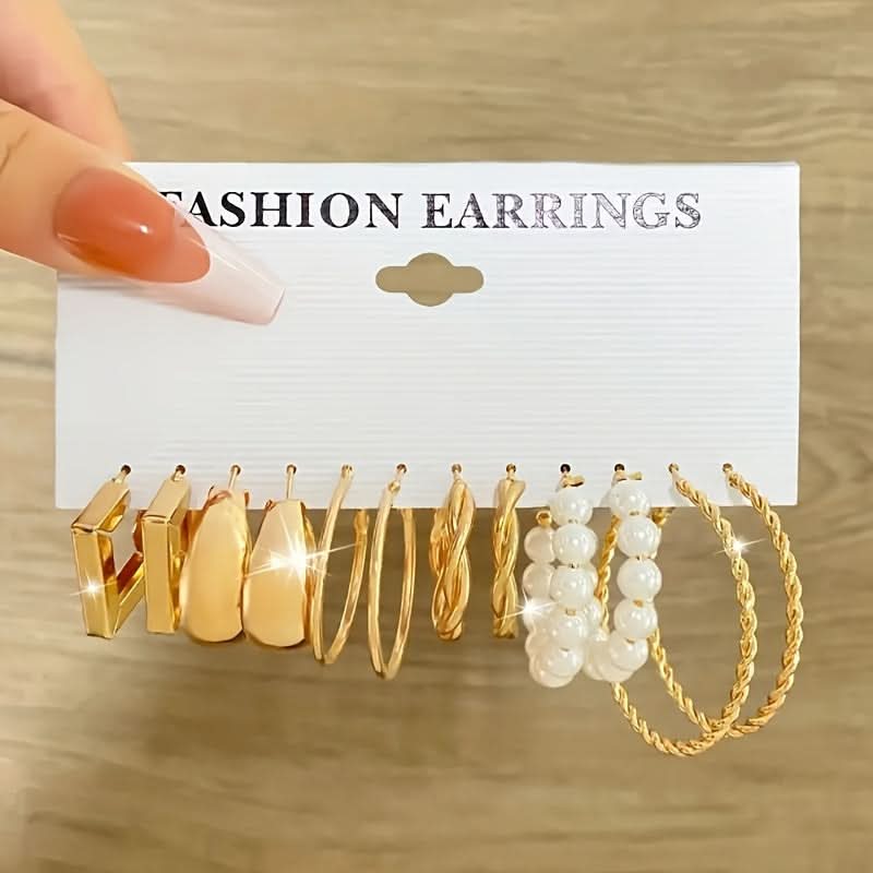 Vintage Pearl Geometric Earrings Set, 18 Pairs