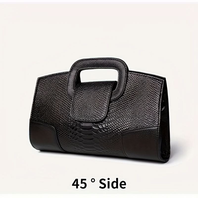 Crocodile Pattern Leather Clutch - Chain Strap Bag