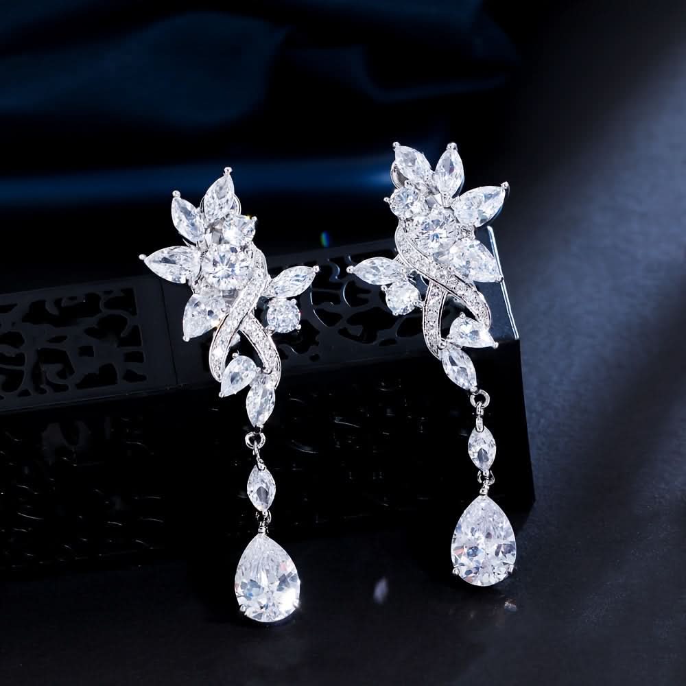 Sparkling Flower Clip-On Earrings for Women