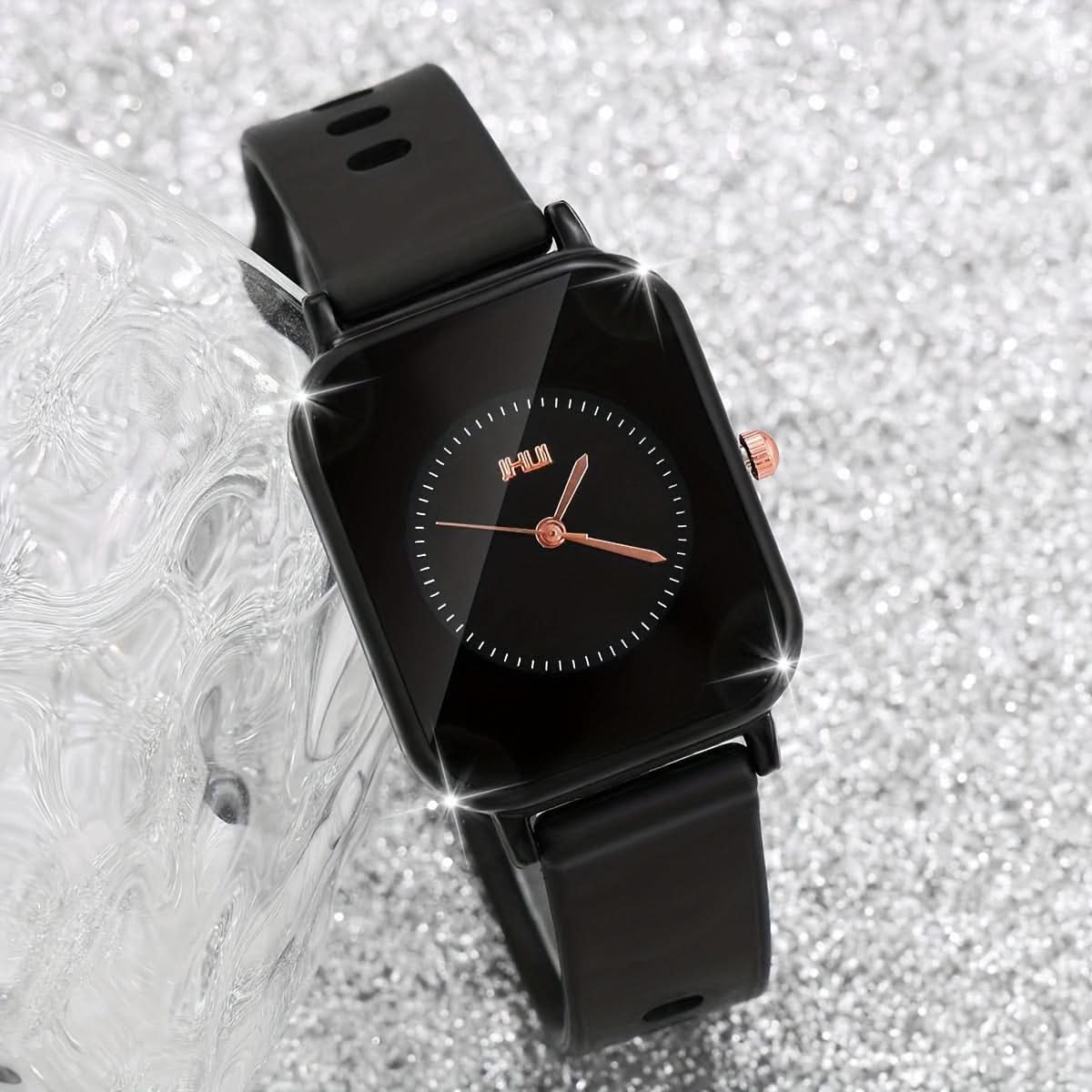Quartz Digital Watch Set – Casual Square Watches with Silicone Bands (3-pieces)