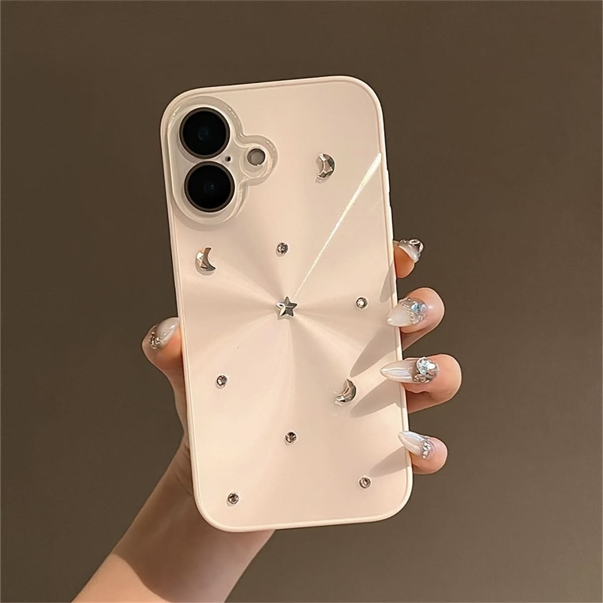 3D Glitter Moon Stars iPhone Case-White