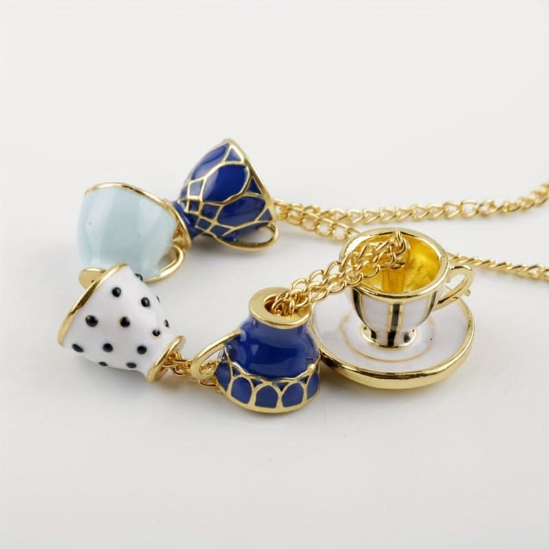 Vintage Tea Cup Pendant Necklace, Antique Gold