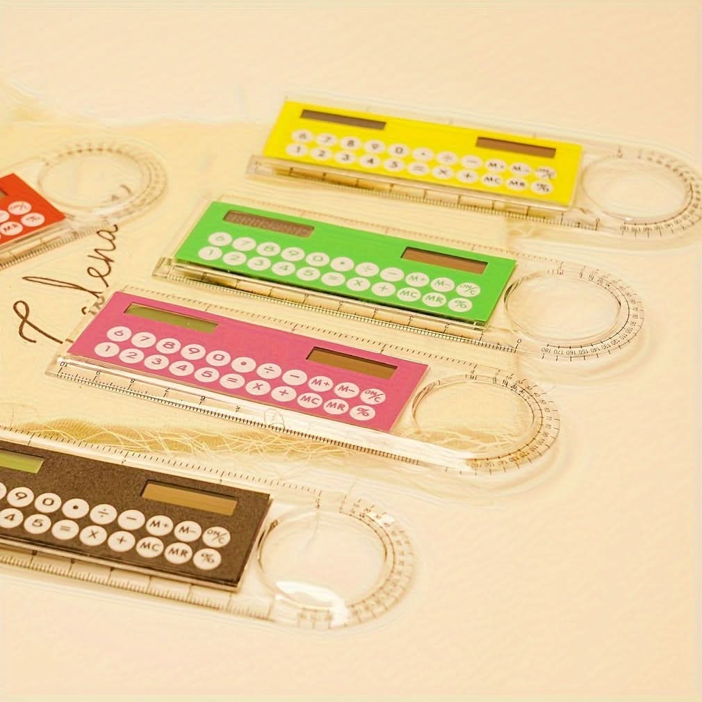 Mini 4-In-1 Solar-Powered Calculator with Ruler - LED Display