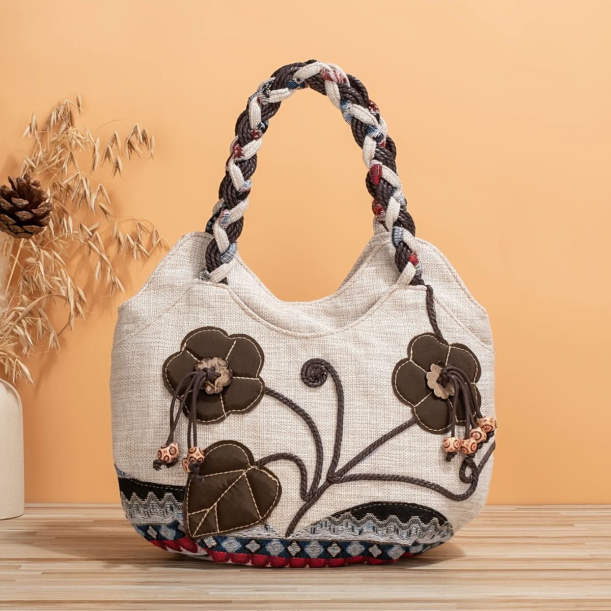 Bohemian Fabric Handbag – Vibrant Floral, Foldable Design