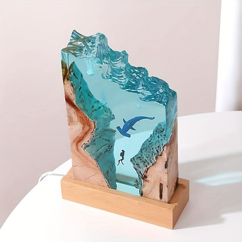 Ocean Theme Resin Desk Lamp with USB Power