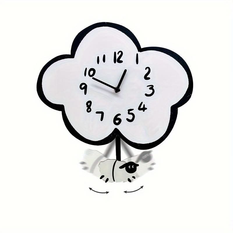 Cartoon Sheep Silent Wall Clock - Whimsical Cloud-Shaped