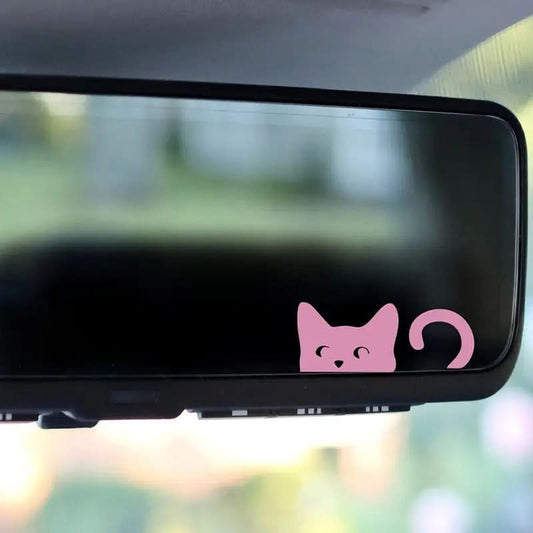 Peeking Cat Car Stickers – Cute Pink for Rearview Mirrors & Windows