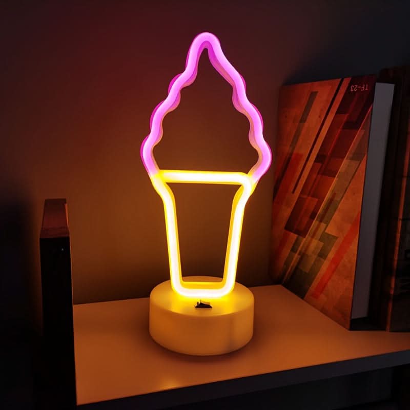 Neon Ice Cream Sign Table Lamp, USB/Battery Powered