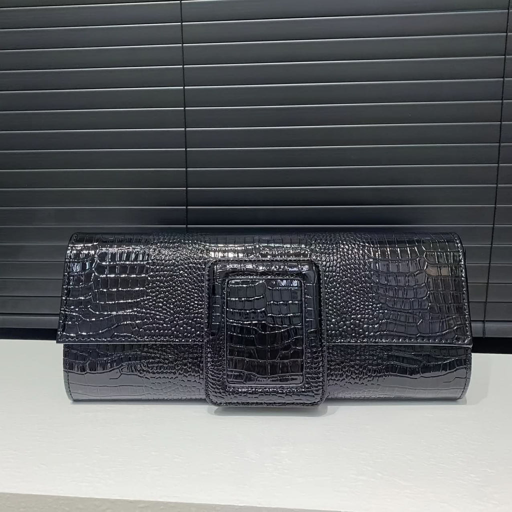 Vintage Crocodile Envelope Clutch, Faux Leather Crossbody