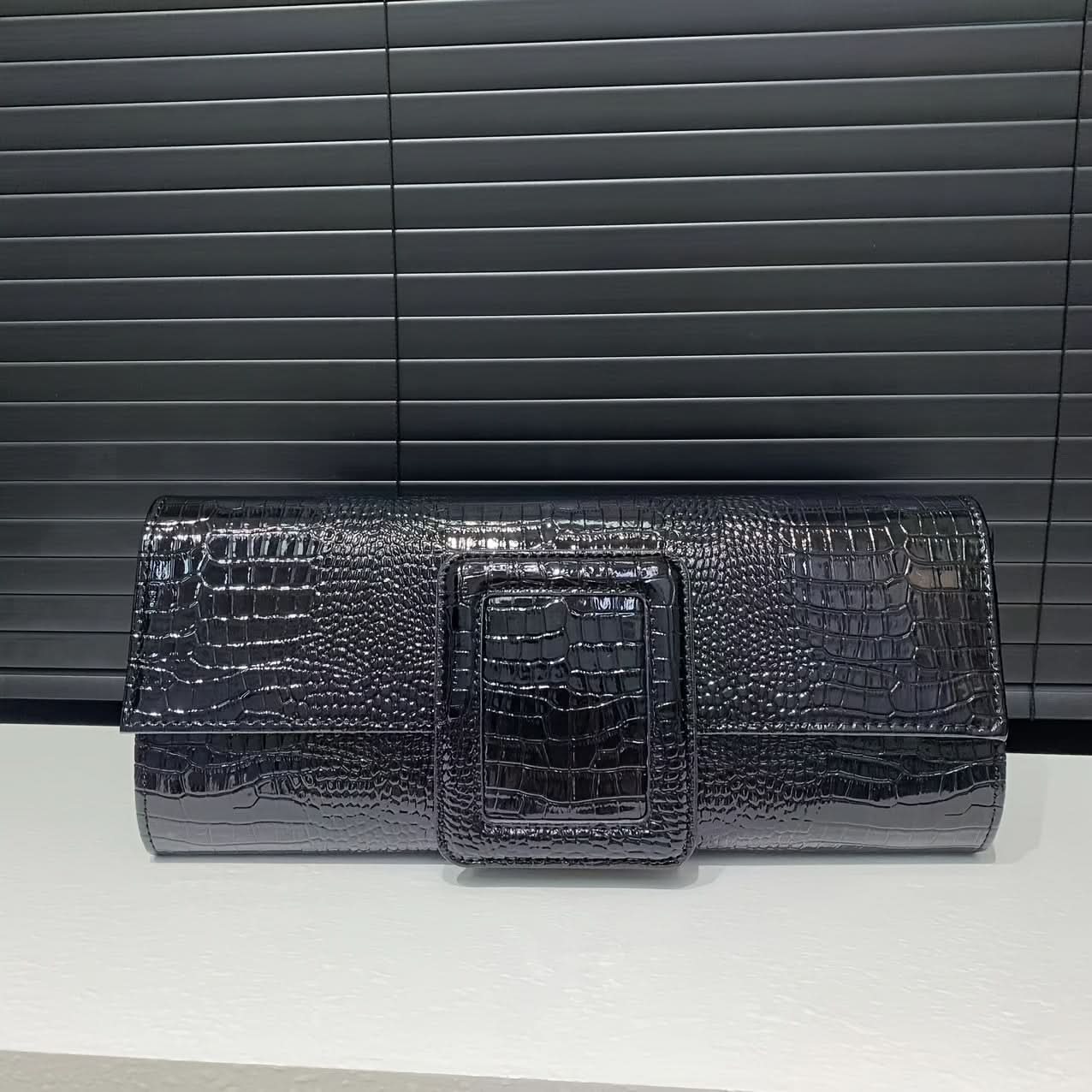 Vintage Crocodile Envelope Clutch, Faux Leather Crossbody
