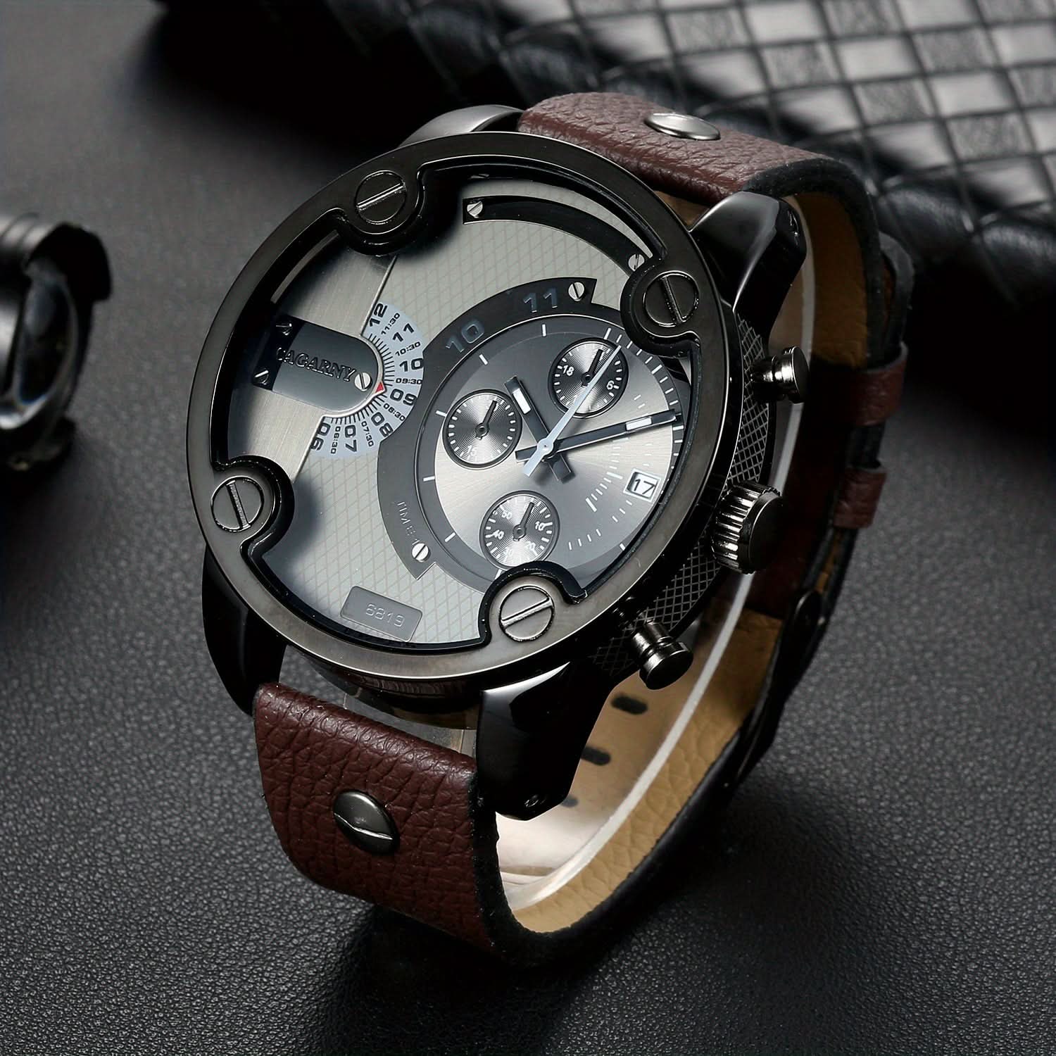 Men’s Large Dial Quartz Watch – Casual PU Leather Wristwatch with Date Display