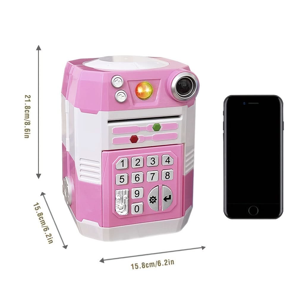 Bright Pink Electronic Piggy Bank ATM – Kids Cash Coin Bank with Adjustable Sound