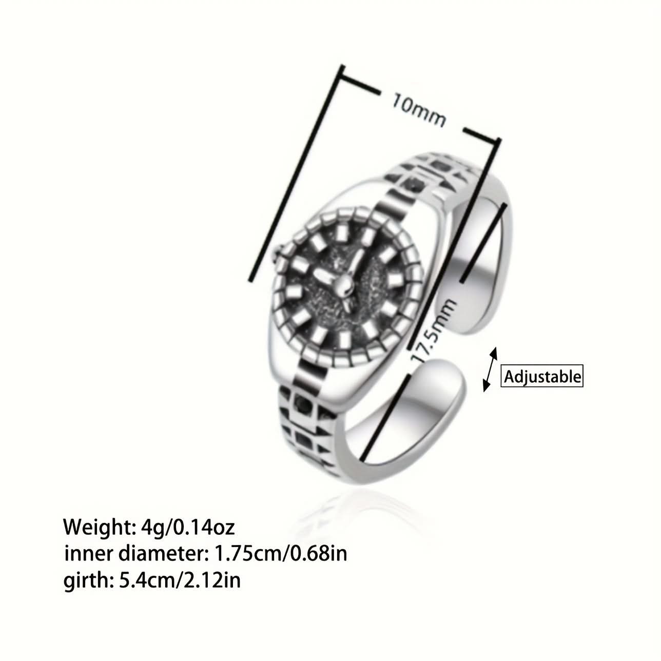 Vintage Watch Design Adjustable Statement Ring
