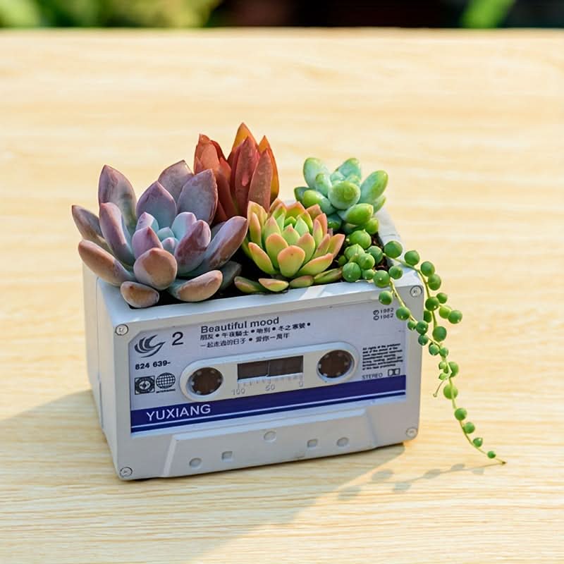 Vintage Cassette Tape Square Resin Planter Box