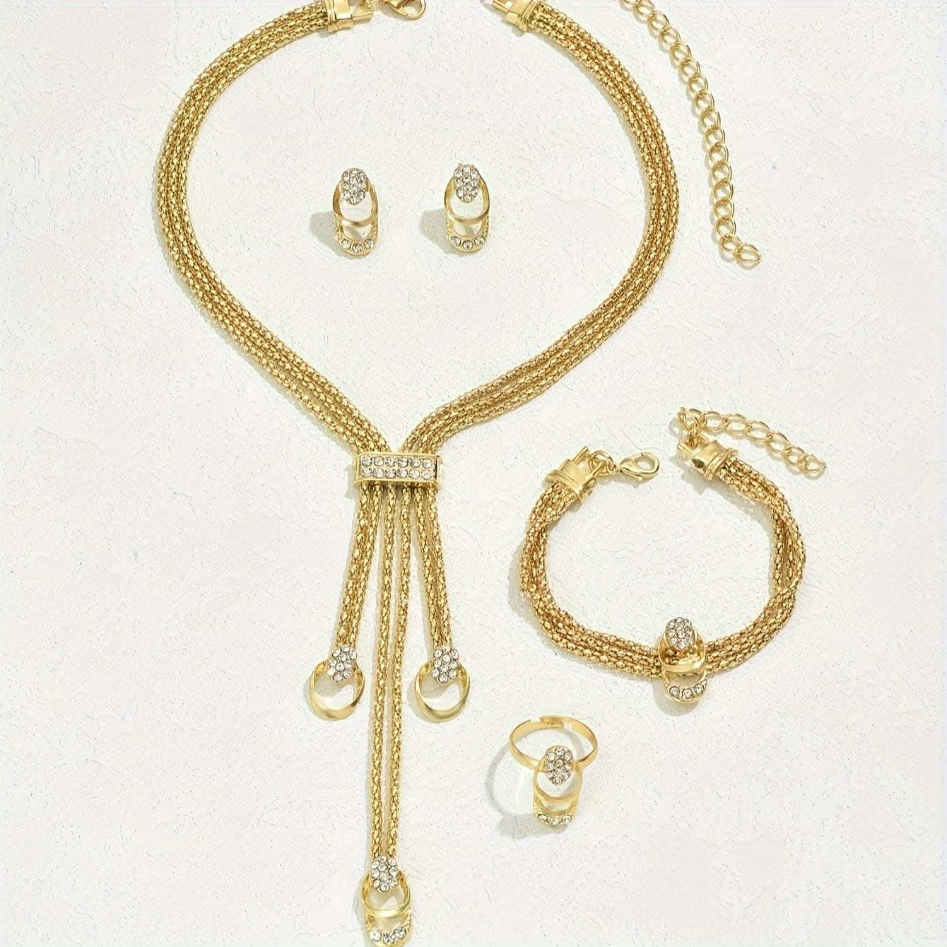 Luxury 4-Piece Jewelry Set – Gold Plated with Rhinestones