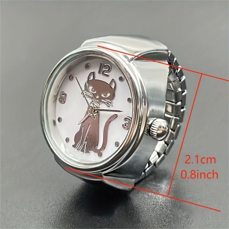 Cute Cartoon Cat Quartz Ring Watch – Unisex, Elastic, Gift Idea