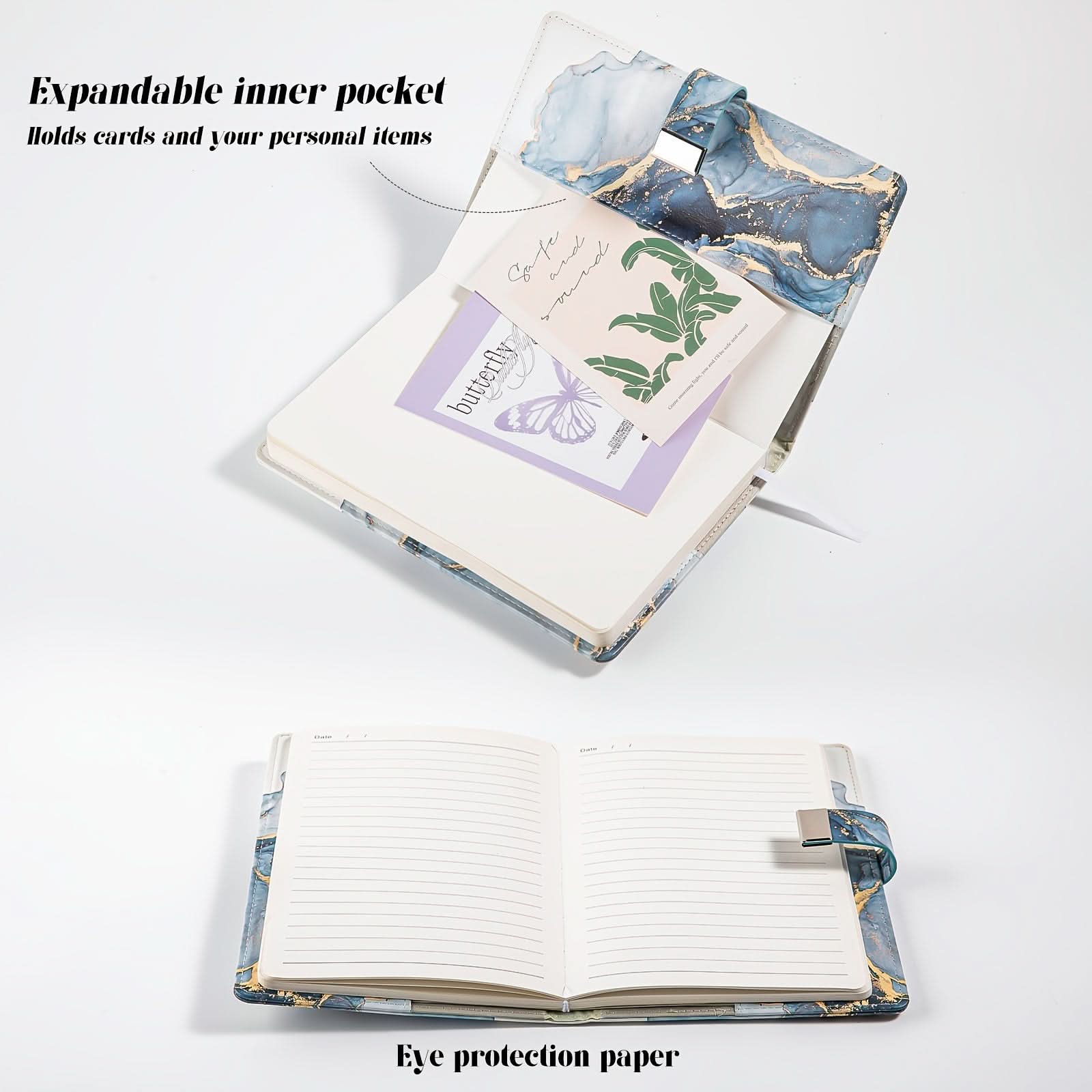 A6 Lockable Diary Notebook with Combination Lock – Blue Marble Wooden Cover