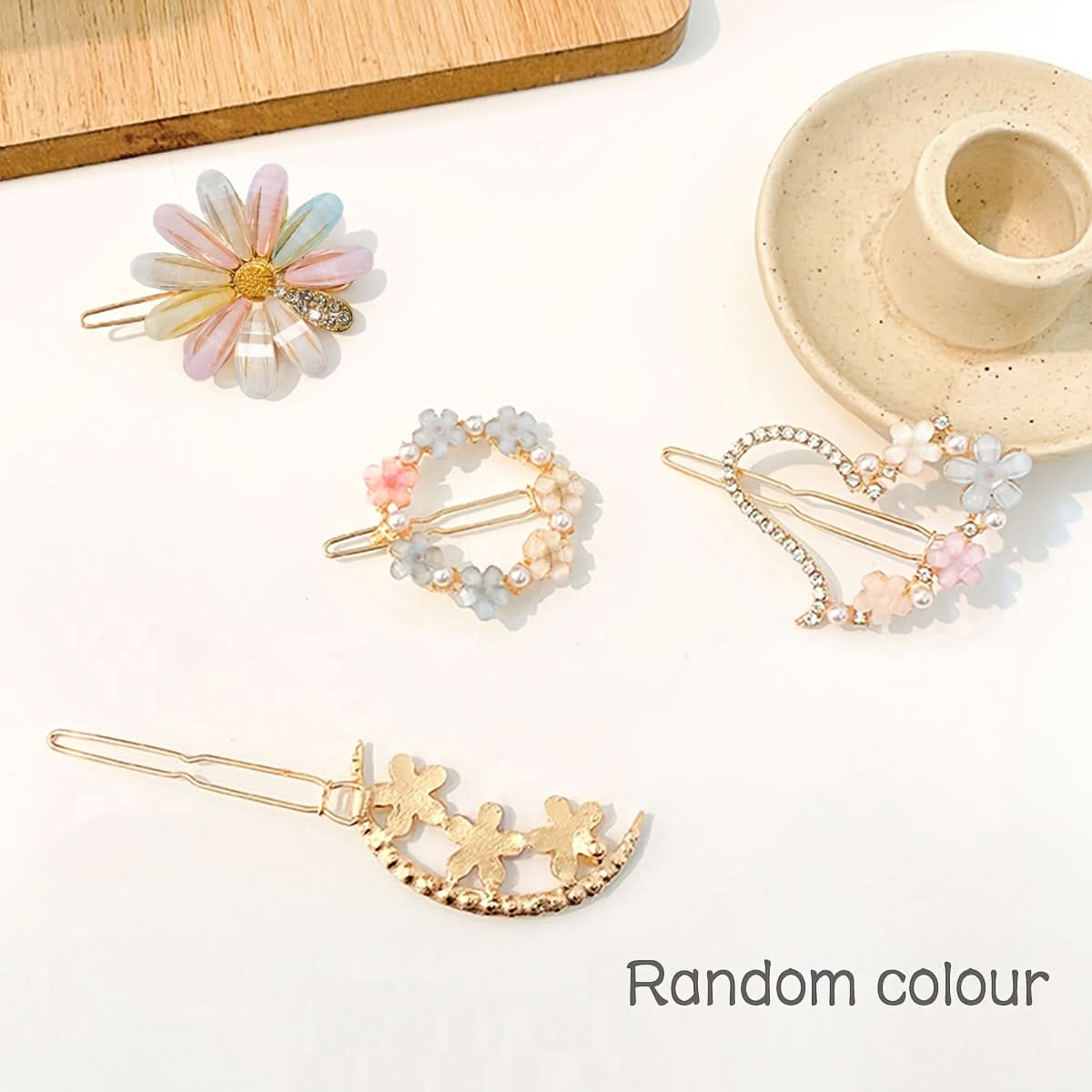 Sparkling Flower Rhinestone Hairpins - Glamorous Hair Accessories (Set of 4 pcs.)