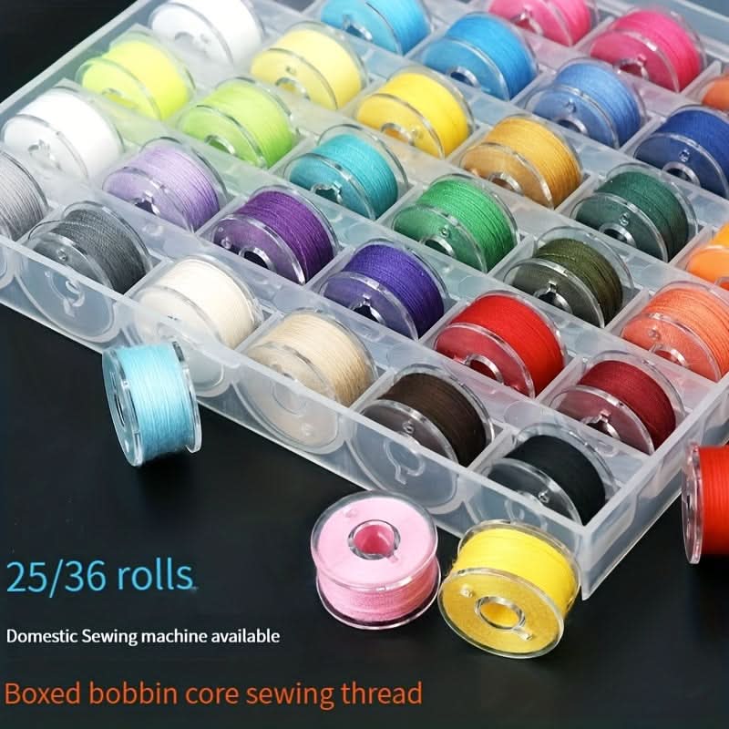 25/36pcs Deluxe Sewing Bobbin Set - Color-Coded Box with Pre-Threaded Bobbins