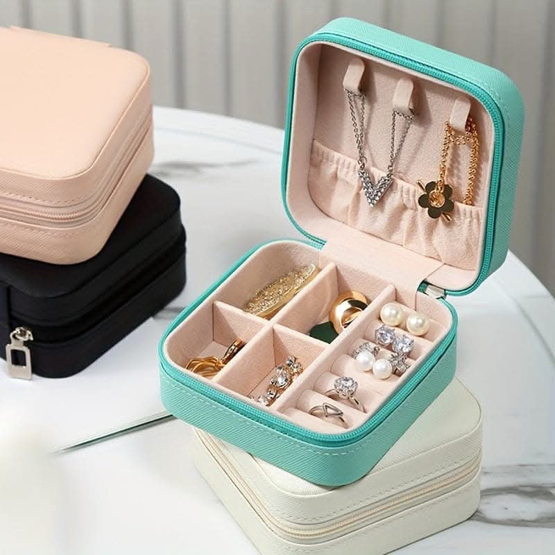 Compact Travel Jewelry Case – Organizer for Rings, Earrings & Necklaces