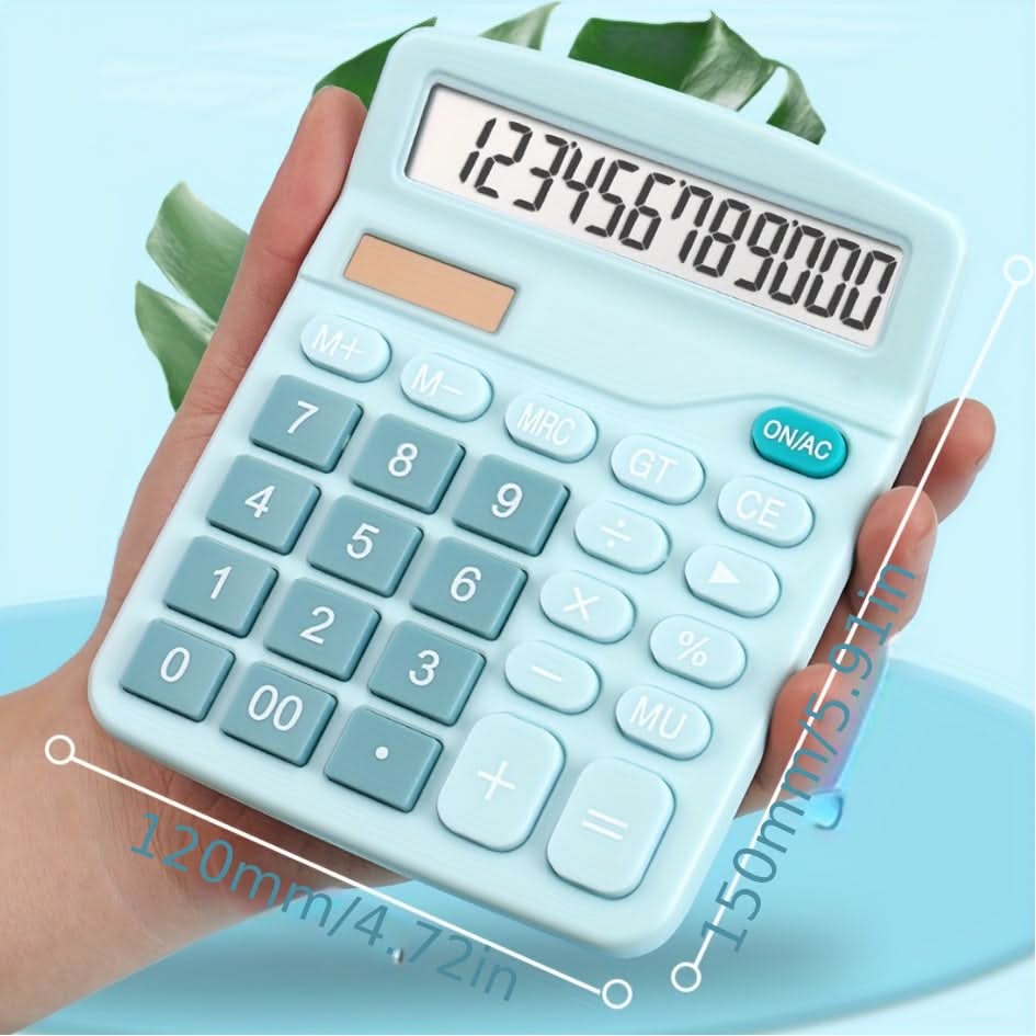 12-Digit Solar-Powered Calculator - LCD Display
