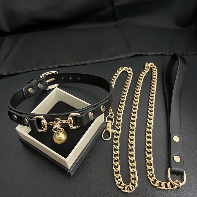 Luxury Gothic Dog Collar with Bell & Leash