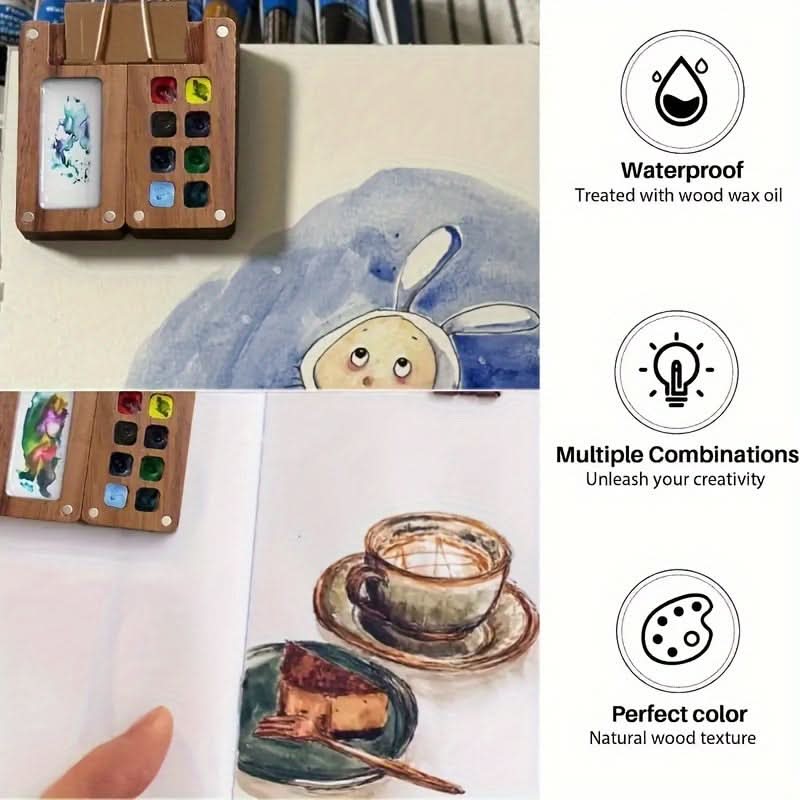 Handcrafted Mini Paint Box with 8 Compartments – Walnut Wood Design for Nail Art
