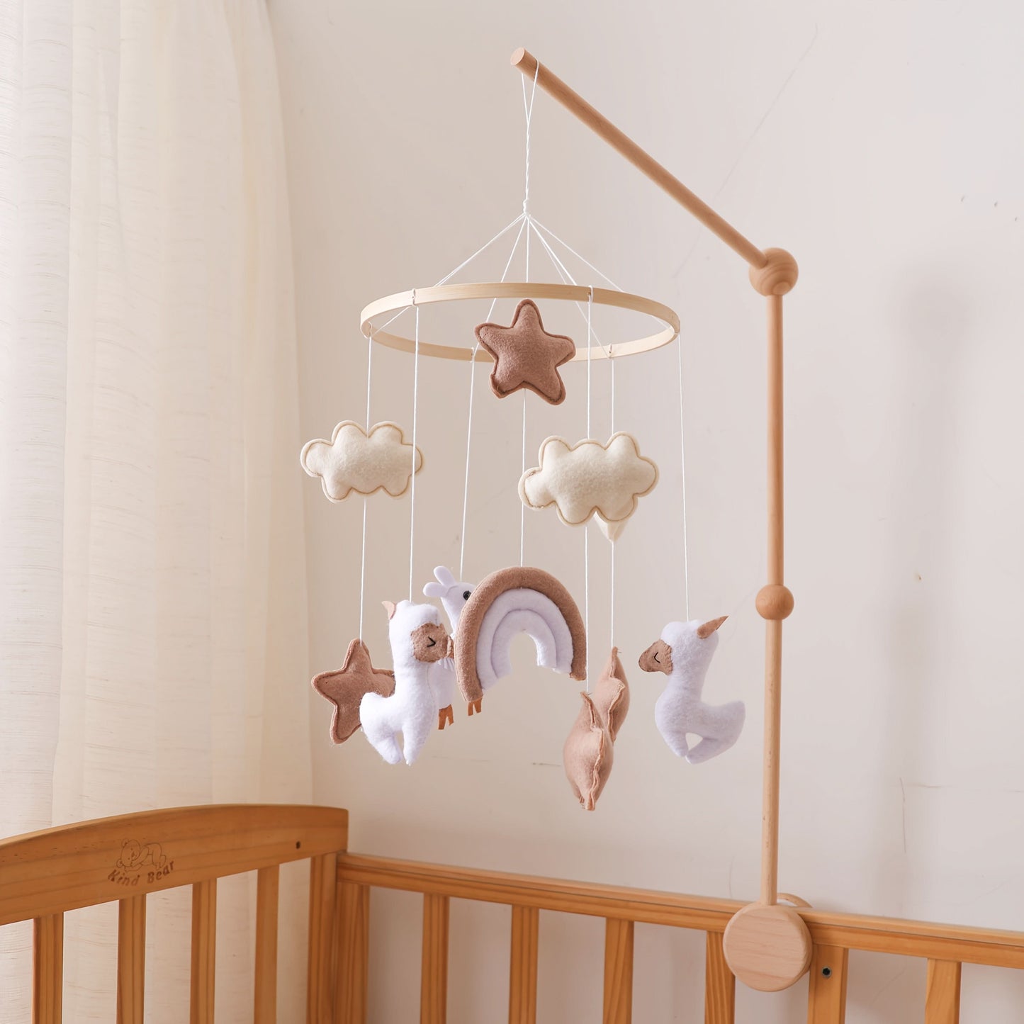 Handmade Baby Plush Animal Mobile – Crib Hanging Toy with Sheep, Clouds & Stars