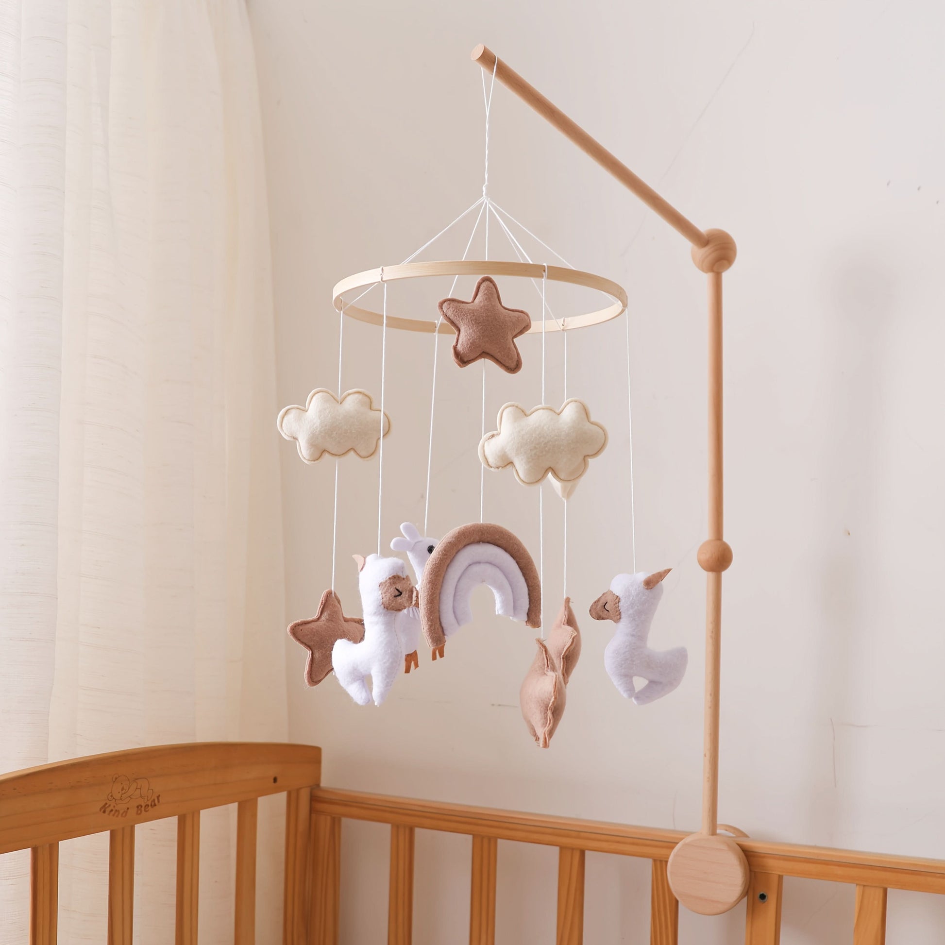Handmade Baby Plush Animal Mobile – Crib Hanging Toy with Sheep, Clouds & Stars