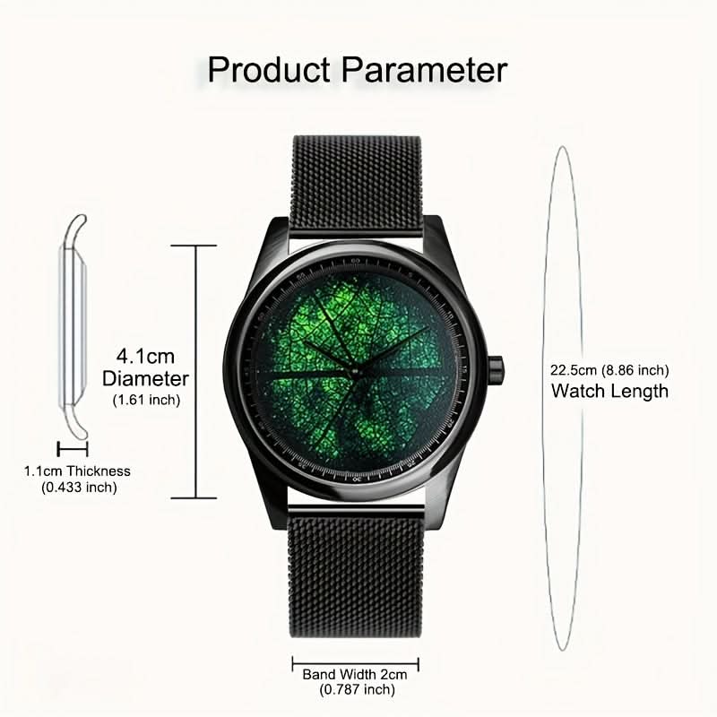 Men's Funky Quartz Watch with 3D Leaf Vein Dial – Unique Texture, Stainless Steel Strap
