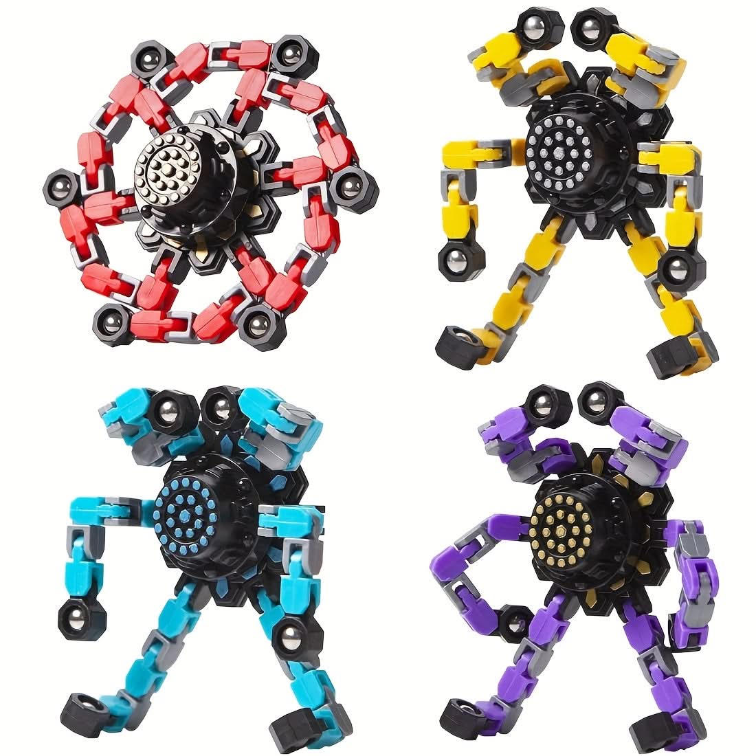 4pcs Transformable Fidget Spinners – Multi-Color High-Speed Bearing