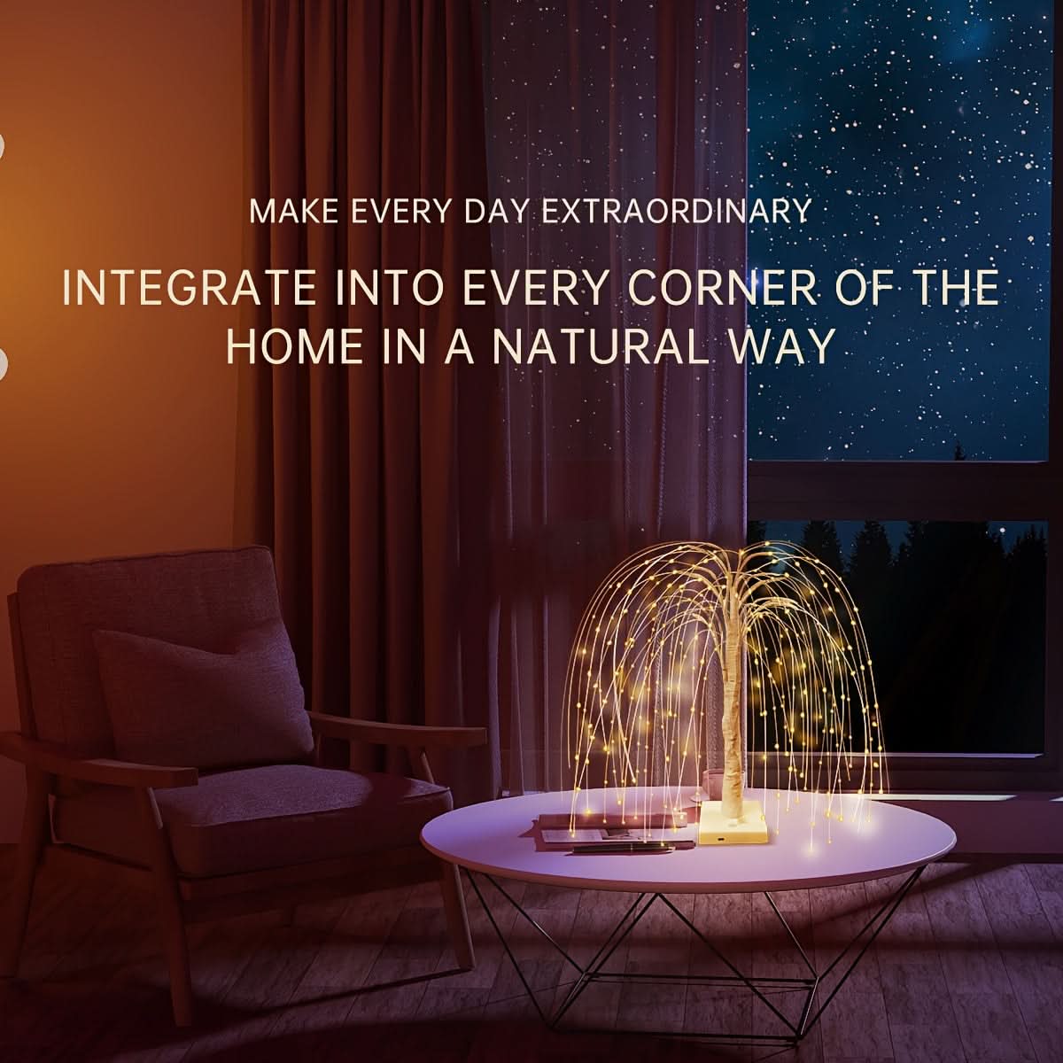 Willow Tree LED Night Light – 8 Modes, USB Powered, Touch Control