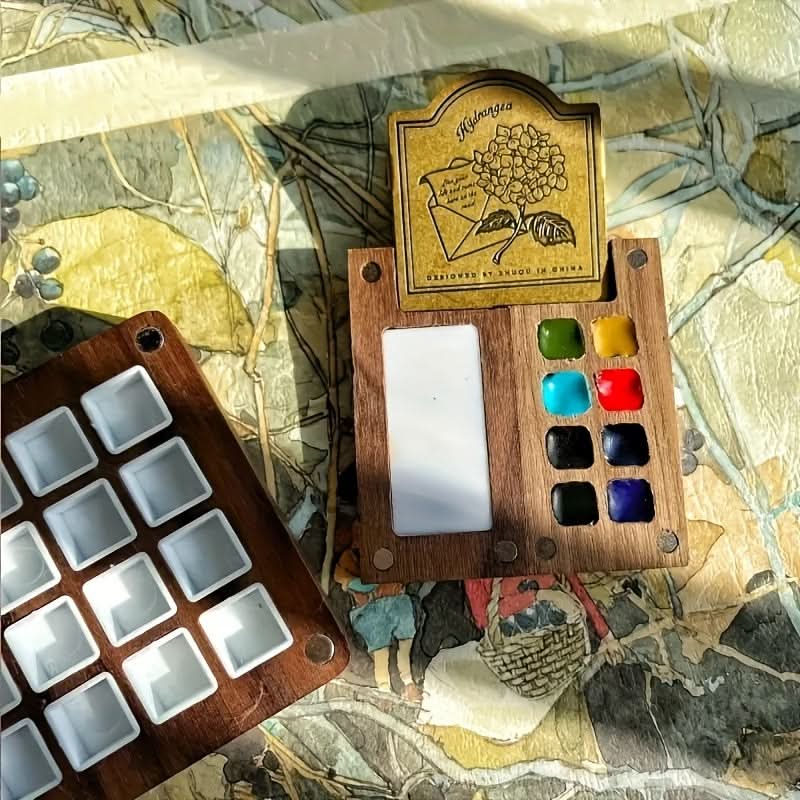 Handcrafted Mini Paint Box with 8 Compartments – Walnut Wood Design for Nail Art