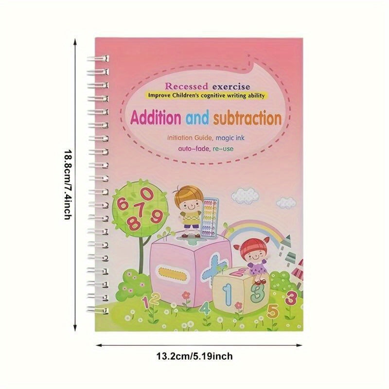 Magic Handwriting Practice Book Set – 4 English Calligraphy Copybooks with Pen & Refills