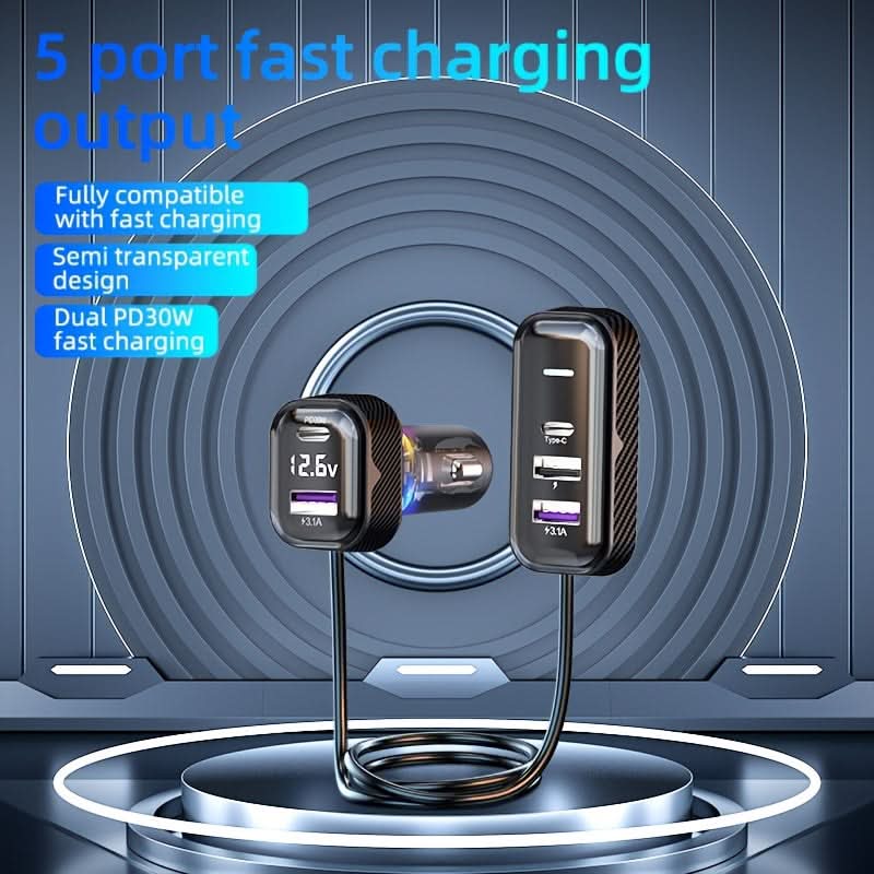 PD30W Fast Car Charger – 6-Port USB Expansion